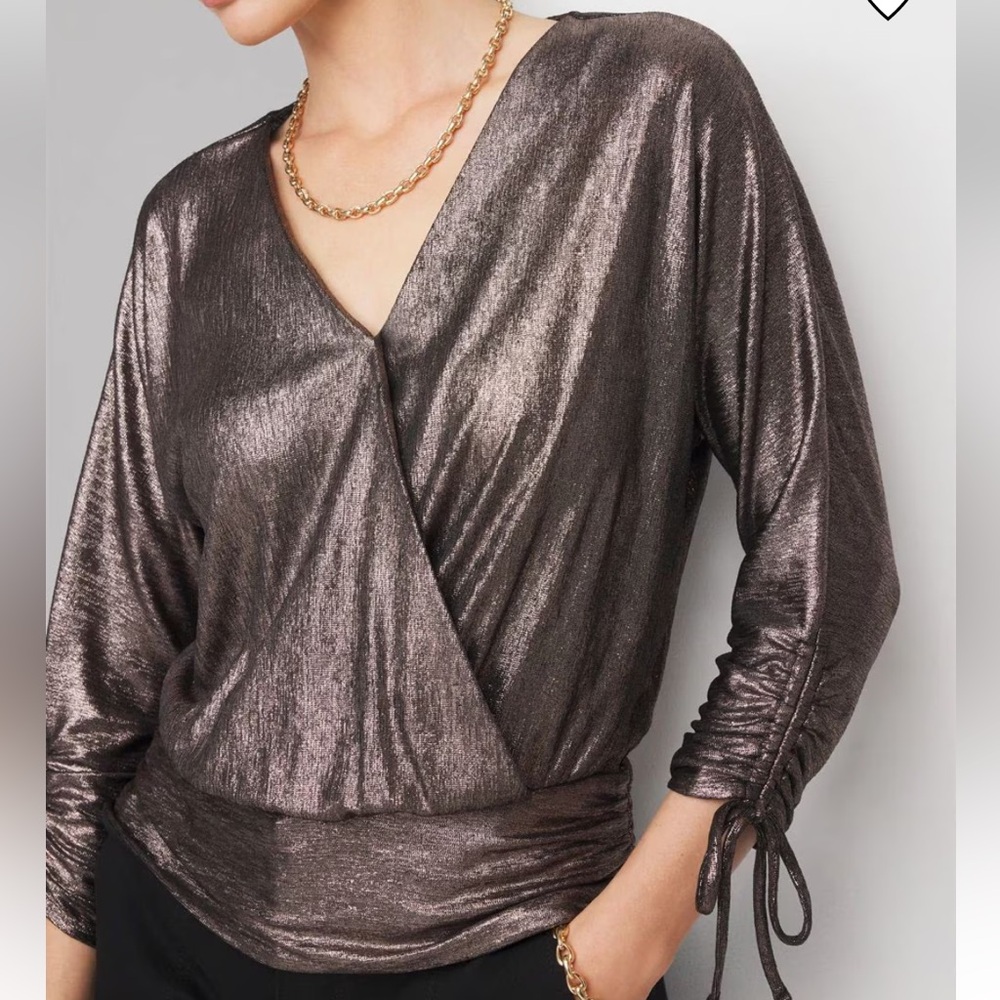 WHBM Metallic Surplice Top - Picture 3 of 8
